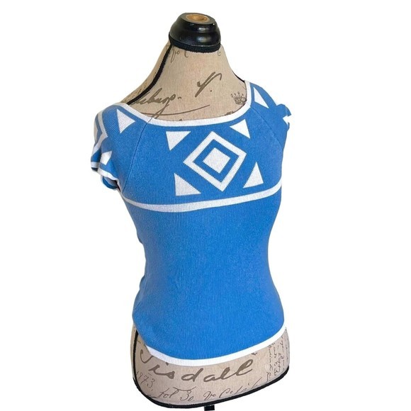 Subdued Womens Sweater Blue White One Size Ribbed Italy Soft Girl Coastal Knit - Picture 4 of 12